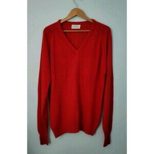 Vintage CHRISTIAN DIOR Sweater Mens XL Red V-Neck Long Sleeve Pullover Acrylic